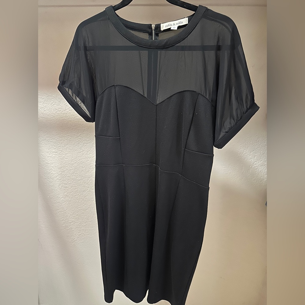 Robbi & Nikki Black Midi Dress with Sheer Sleeves